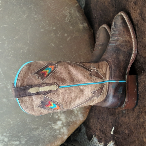 JOHNNY RINGO JR922-38 distressed brown/tan  Arrow cowgirl boots square toe sz 5B - Picture 5 of 16